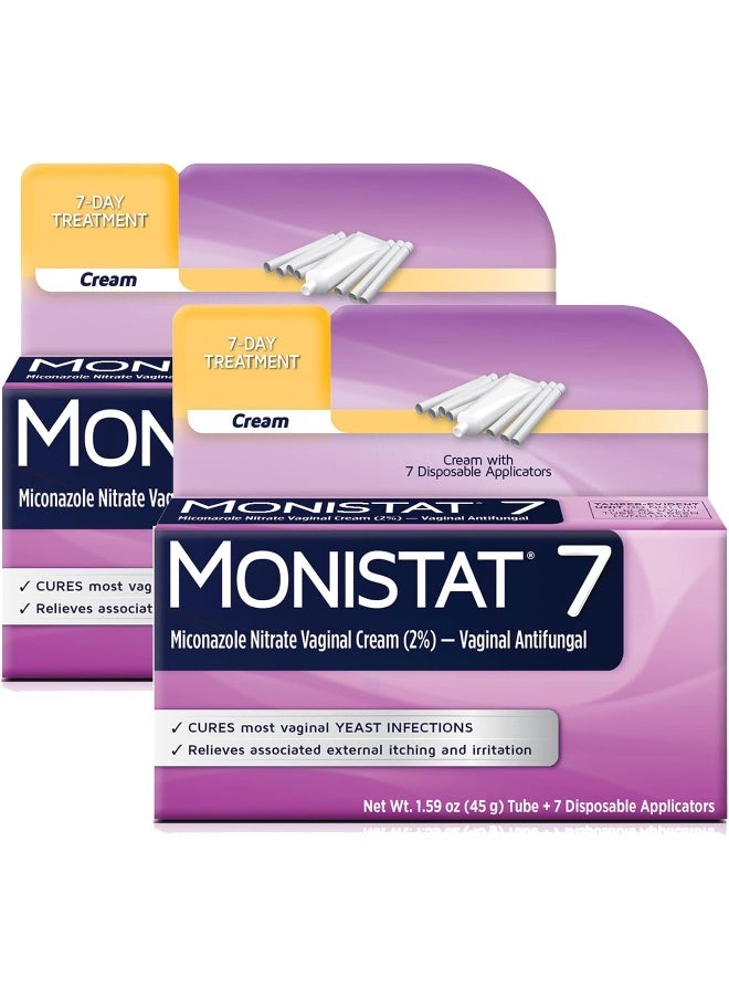 Monistat Monistat 7 Day Yeast Infection Treatment for Women, 7 Miconazole Cream Applications with Disposable Applicators, 2 Pack  - Image 1