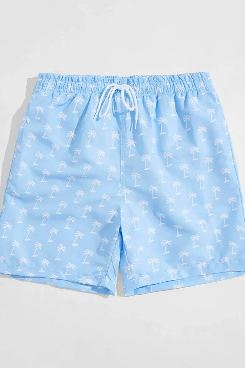 Angelsin Men's Basic Standard Size Stylish Palm Printed Swimsuit with Pocket Swim Shorts