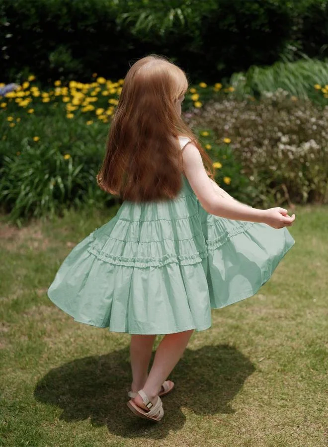 Take Two Girls Contrast Trim Sleeveless Tiered Dress