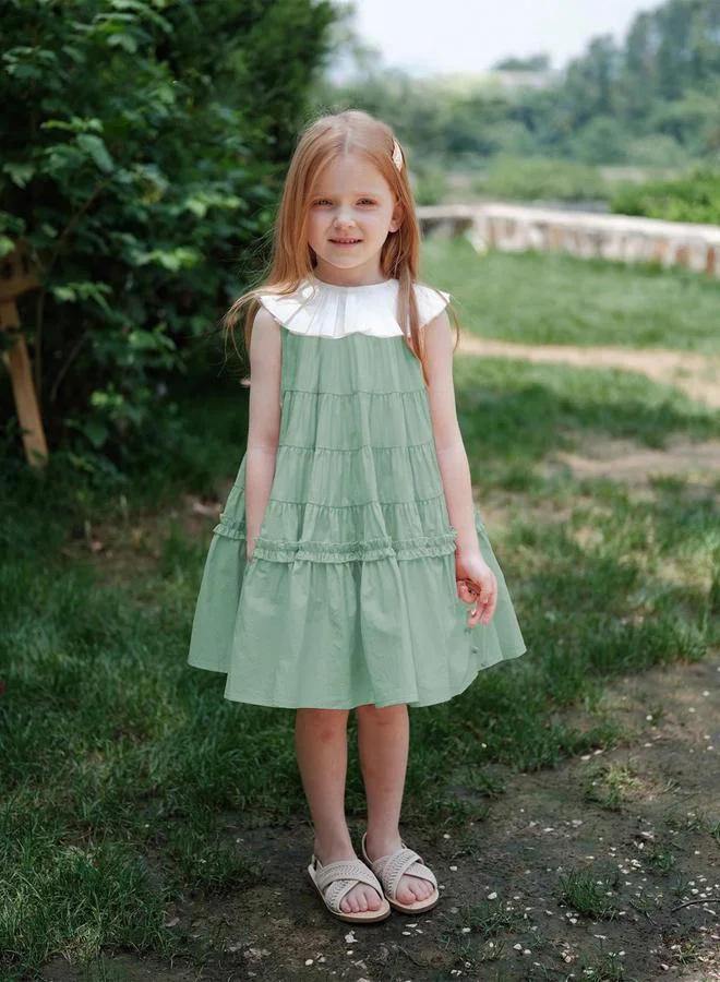 Take Two Girls Contrast Trim Sleeveless Tiered Dress
