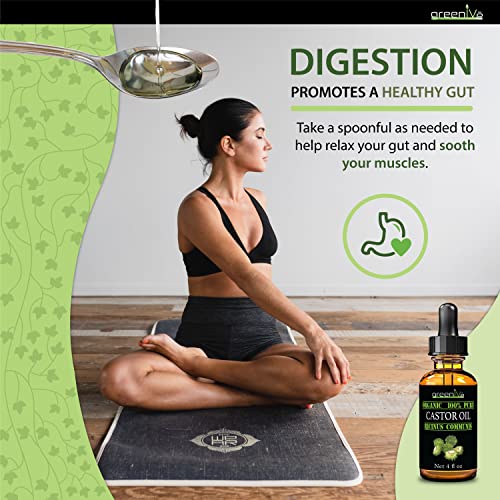GreenIVe Castor Oil Organically Grown 100% Pure 128oz (1 Gallon) Bottle Cold Pressed, Hexane Free, Eyelash and Eybrow Growth Serum, Skin Moisturizer Detox and Wraps - Image 5