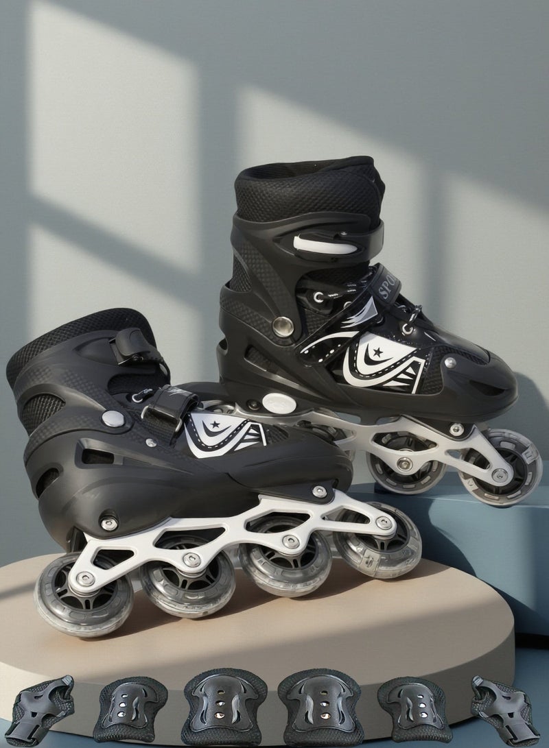 EASY FUTURE Inline Skates Adjustable Skate Shoes for Kids Flashing LED Wheels Roller Skates for Boys Girls Including Protective Gear 4 Colors 3 Sizes to Choose NO.1301P - Image 1