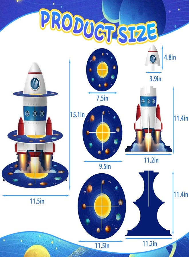 WEEPA Space Party Decorations Rocket Cupcake Stand Space Birthday Decorations 3 Tier Cardboard Cupcake Holder Galaxy Style for Outer Space Party Supplies - Image 2
