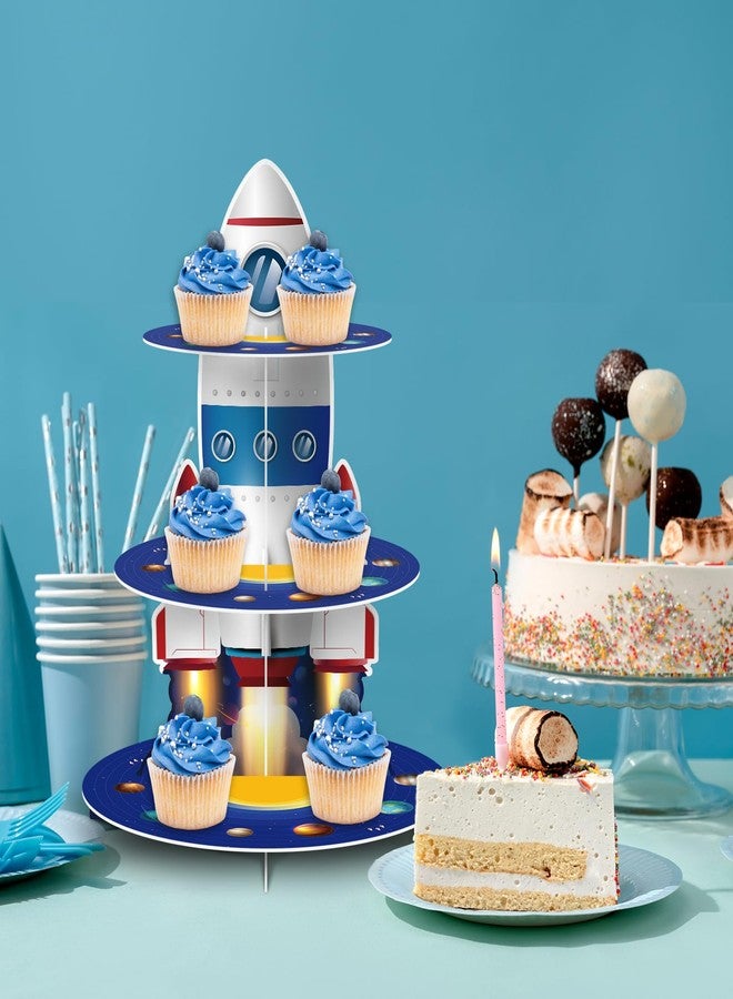 WEEPA Space Party Decorations Rocket Cupcake Stand Space Birthday Decorations 3 Tier Cardboard Cupcake Holder Galaxy Style for Outer Space Party Supplies - Image 5