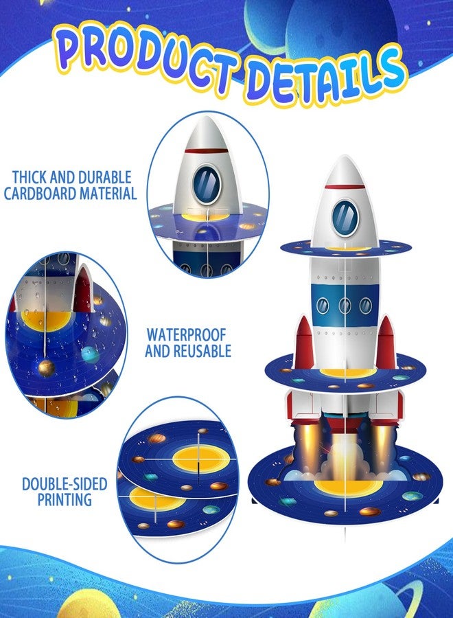 WEEPA Space Party Decorations Rocket Cupcake Stand Space Birthday Decorations 3 Tier Cardboard Cupcake Holder Galaxy Style for Outer Space Party Supplies - Image 3