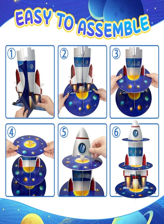 WEEPA Space Party Decorations Rocket Cupcake Stand Space Birthday Decorations 3 Tier Cardboard Cupcake Holder Galaxy Style for Outer Space Party Supplies - Image 4
