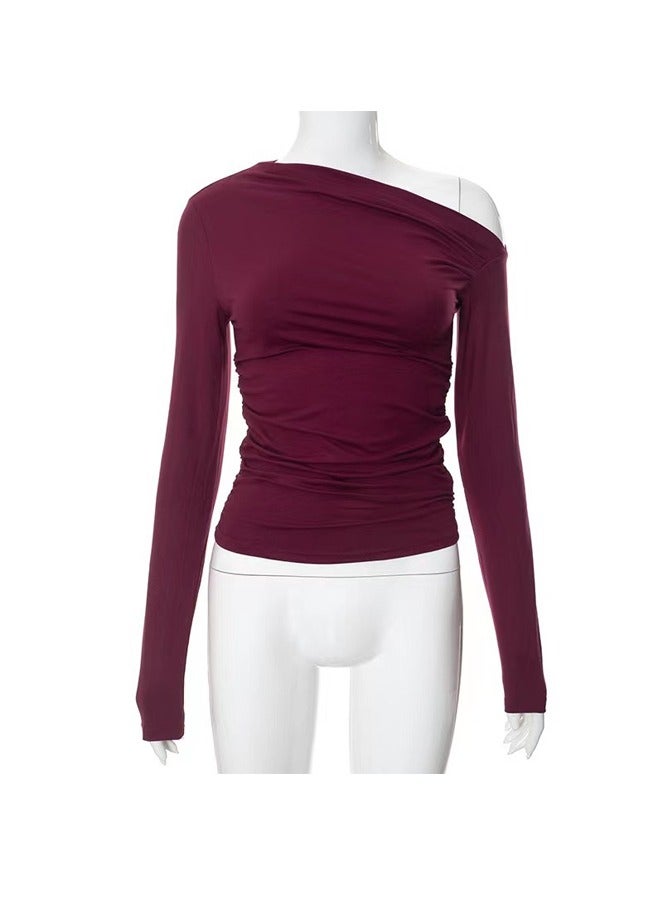 NIBEMINENT Oblique Shoulder Asymmetry Long Sleeve T-Shirt - Image 2