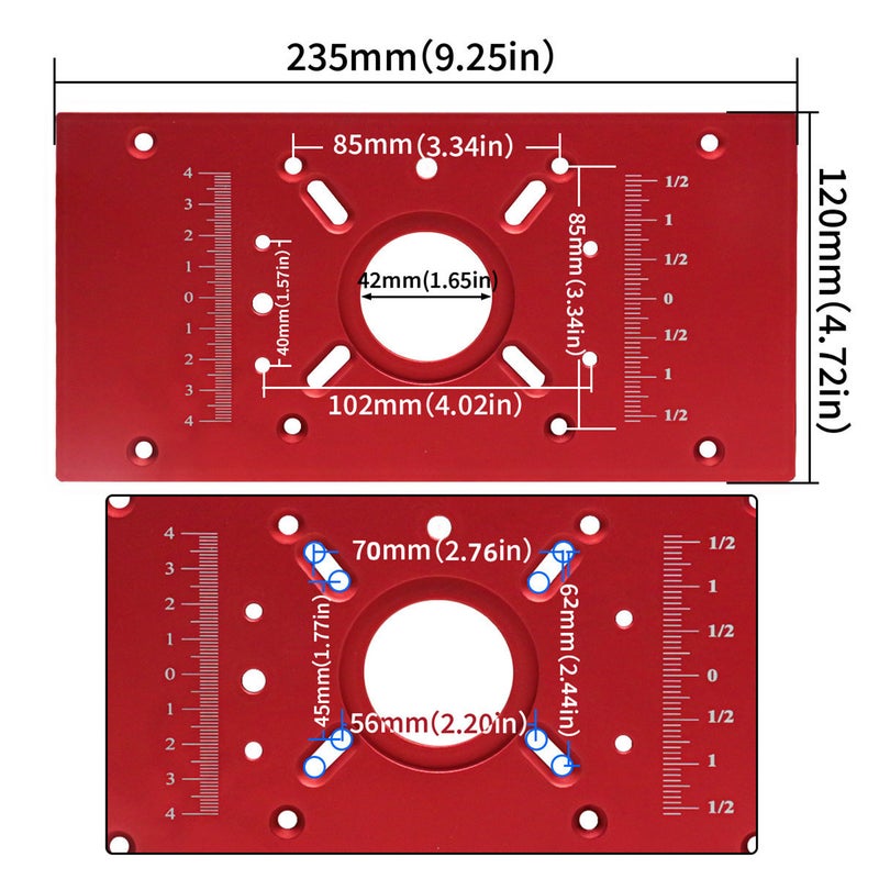Router Table Insert Plate: Red Hard Aluminum Alloy Cnc Processed - 51 Mm Lifting Height Router Table Panel for Woodworking Workbenches, Inverted Electric Milling Machines - Image 2