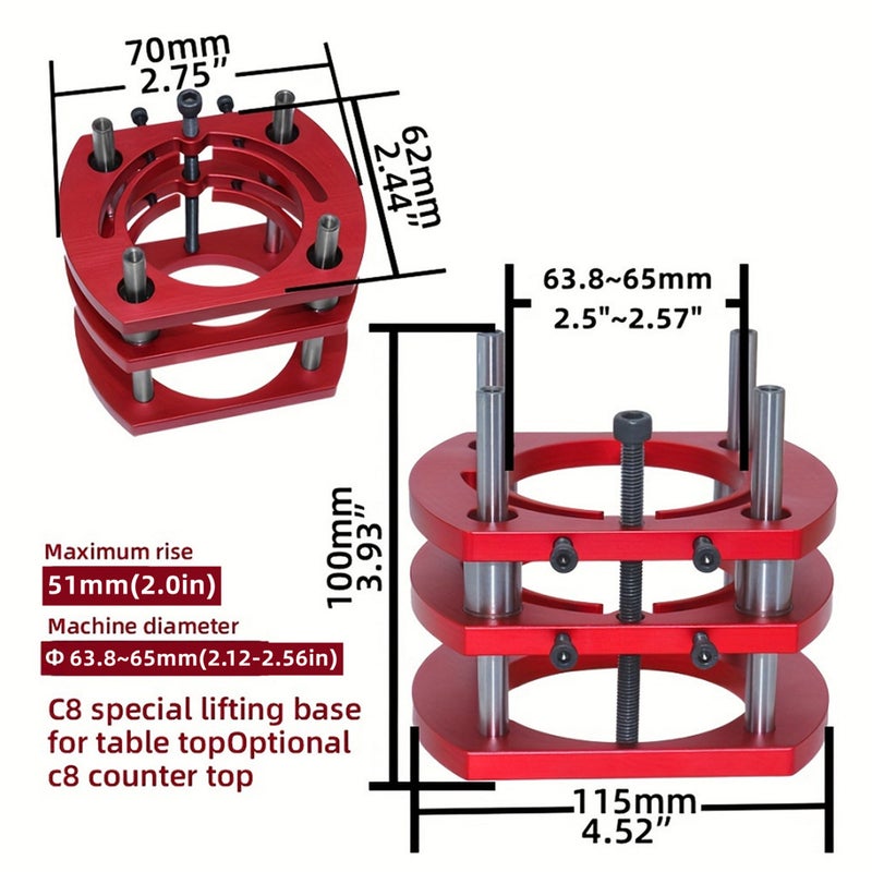 Router Table Insert Plate: Red Hard Aluminum Alloy Cnc Processed - 51 Mm Lifting Height Router Table Panel for Woodworking Workbenches, Inverted Electric Milling Machines - Image 3