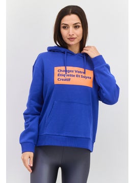 Red Tape Women Hood With Drawstring Long Sleeve Graphic Print Sweatshirts, Blue Combo  - Image 1