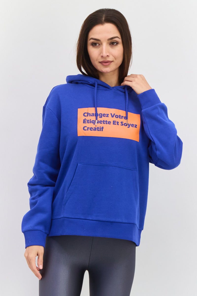 Red Tape Women Hood With Drawstring Long Sleeve Graphic Print Sweatshirts, Blue Combo - Image 1
