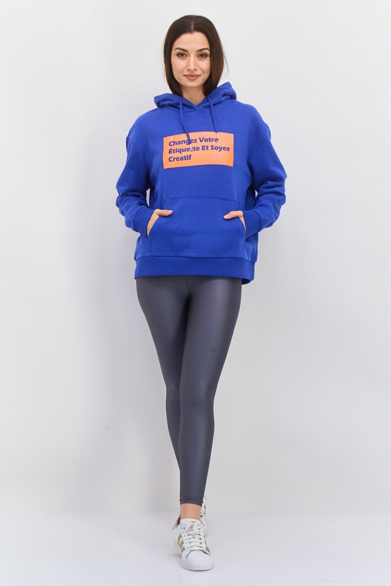 Red Tape Women Hood With Drawstring Long Sleeve Graphic Print Sweatshirts, Blue Combo - Image 4
