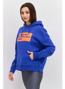 Red Tape Women Hood With Drawstring Long Sleeve Graphic Print Sweatshirts, Blue Combo  - Image 2
