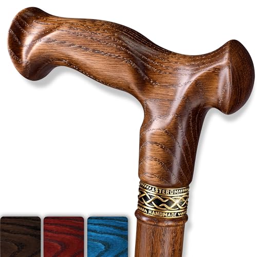Asterom Walking Cane Handmade Ergonomic Wooden Canes for Men Women Unique Wood Walking Sticks for Seniors Caramel 36 Inches