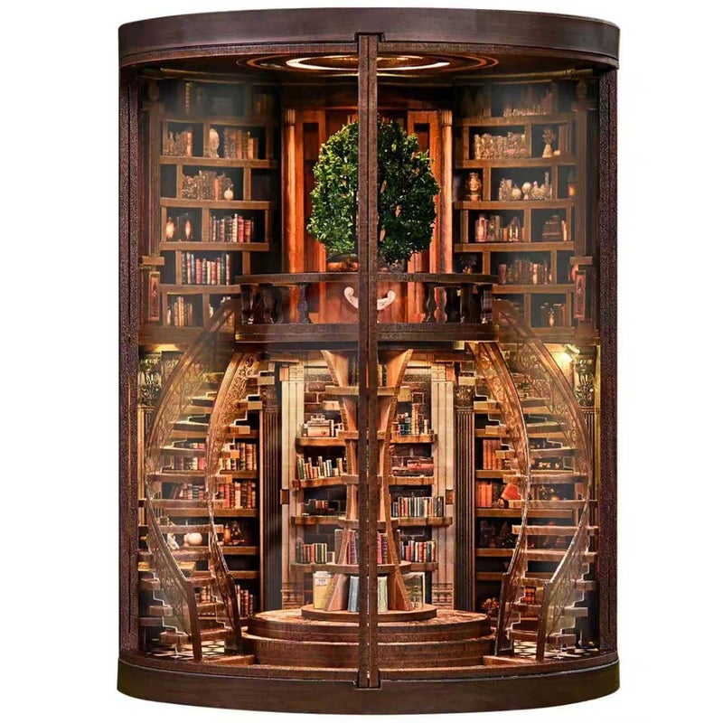 IBOHEYE DIY Miniature House Kit 3D Wooden Puzzles Dollhouse Kit Retro DoubleDecker Library Model Kit to Build Bookshelf Decor Gift for Adults Wisdom Rings Book Repository - Image 3