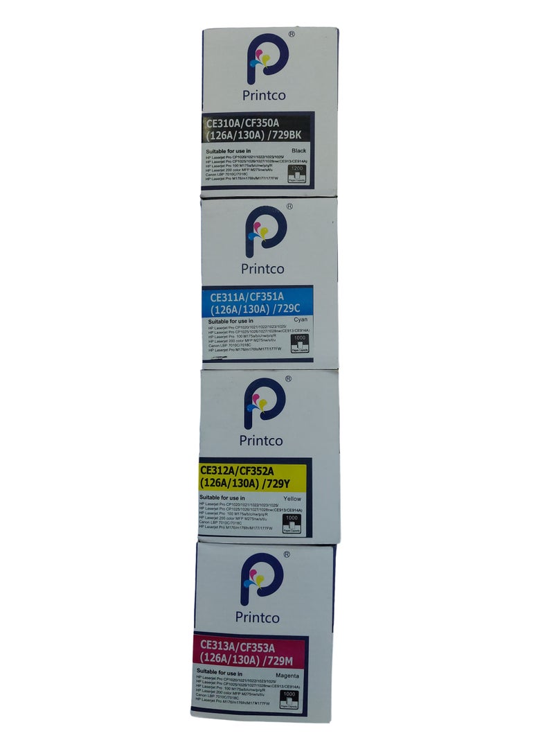 برينتكو حبر متوافق مع خرطوشة HP 126A حبر بديل لطابعات HP CE310A CE311A CE312A CE313A يعمل مع طابعة الليزر Pro MFP M175 M275 CP1025nw (أسود، سماوي، أرجواني، أصفر، عبوة من 4 قطع) - Image 2