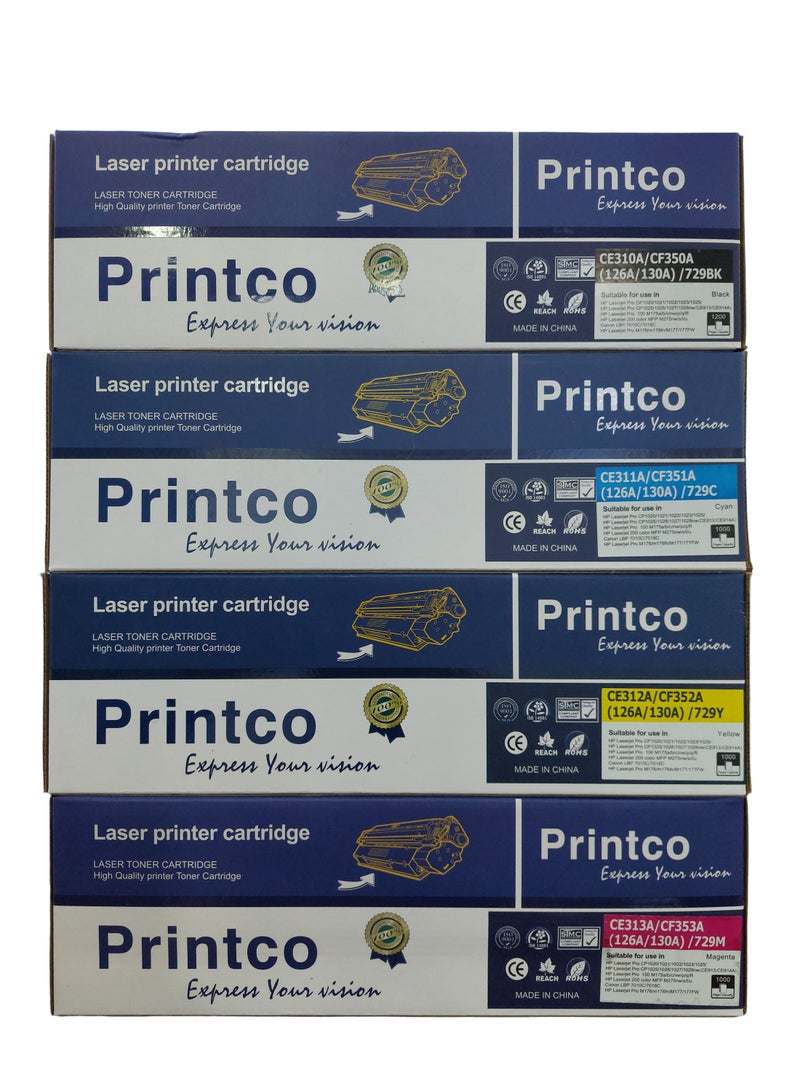 برينتكو حبر متوافق مع خرطوشة HP 126A حبر بديل لطابعات HP CE310A CE311A CE312A CE313A يعمل مع طابعة الليزر Pro MFP M175 M275 CP1025nw (أسود، سماوي، أرجواني، أصفر، عبوة من 4 قطع) - Image 3