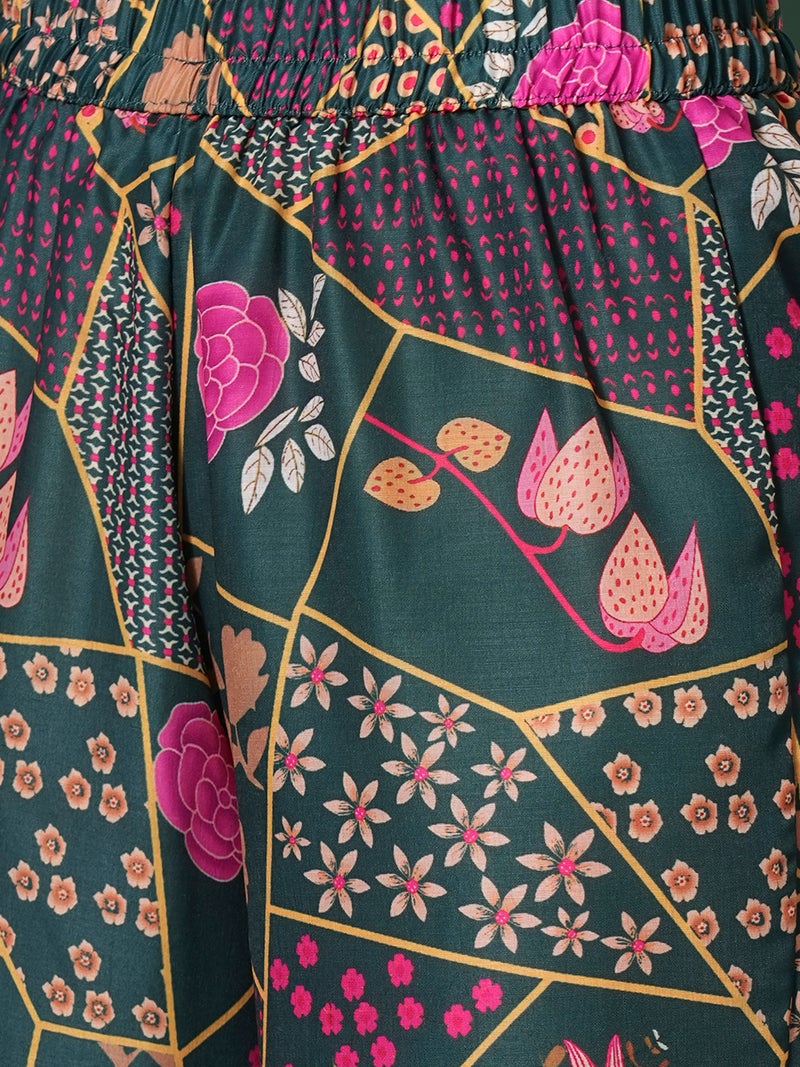 globus Globus Women Floral Printed Shirt Collar Straight Kurta & Trousers - Image 5