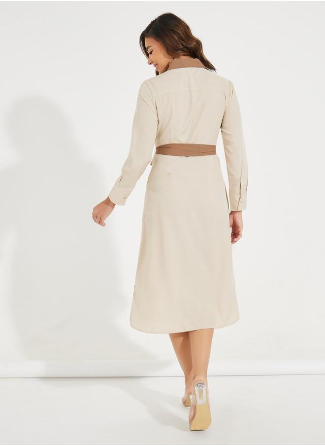 Contrast Trim Buttoned Shirt Midi Dress with Tie Belt - pzsku/ZA70B108A5D4436D9EBE8Z/45/_/1724411069/b2dcb44e-152c-4719-a810-0ff6ecdf4f55