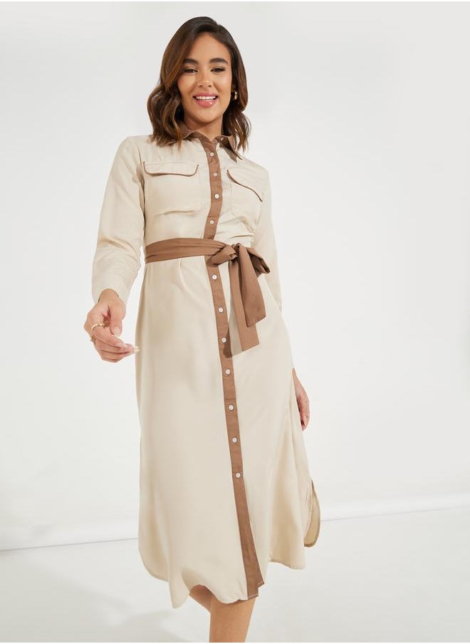 Contrast Trim Buttoned Shirt Midi Dress with Tie Belt - pzsku/ZA70B108A5D4436D9EBE8Z/45/_/1724411071/5a132572-68f2-4234-a900-9810d8f11a52