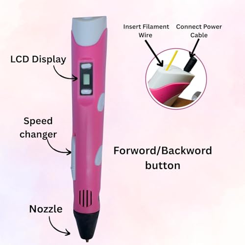 KRySt 3D Printing Pen with LCD Display & 3 PLA Filaments | Creative Drawing and Modeling Tool for Kids & Adults | DIY Educational Art and Craft Pen (Pink) - Image 3