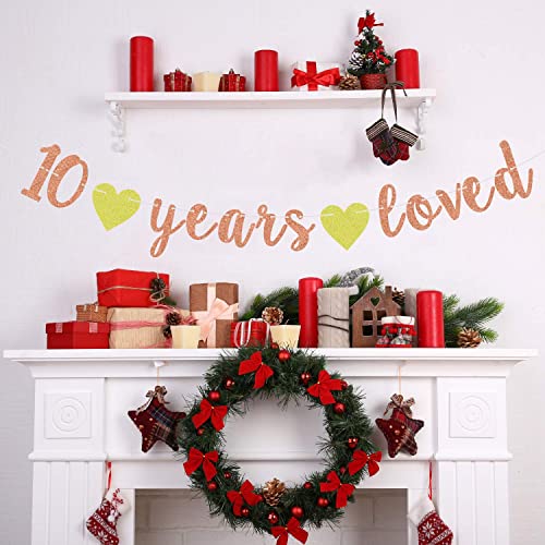 Festiko®Rose Gold Glitter 10 Years Loved Banner - 10th Birthday/Anniversaray Party Garlands - Cheers to 10 Years Anniversaray Party Decoration Supplies - Image 2