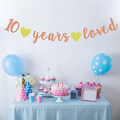Festiko®Rose Gold Glitter 10 Years Loved Banner - 10th Birthday/Anniversaray Party Garlands - Cheers to 10 Years Anniversaray Party Decoration Supplies - Image 3