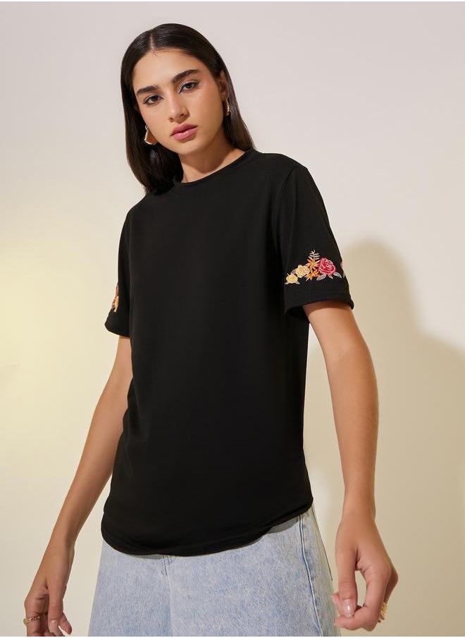 Take Two Round Neck Sleeve Embroidered Detail T-Shirt  - Image 3