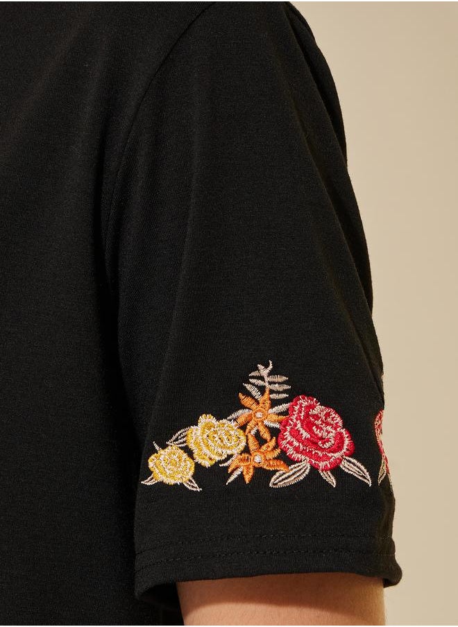 Take Two Round Neck Sleeve Embroidered Detail T-Shirt  - Image 4