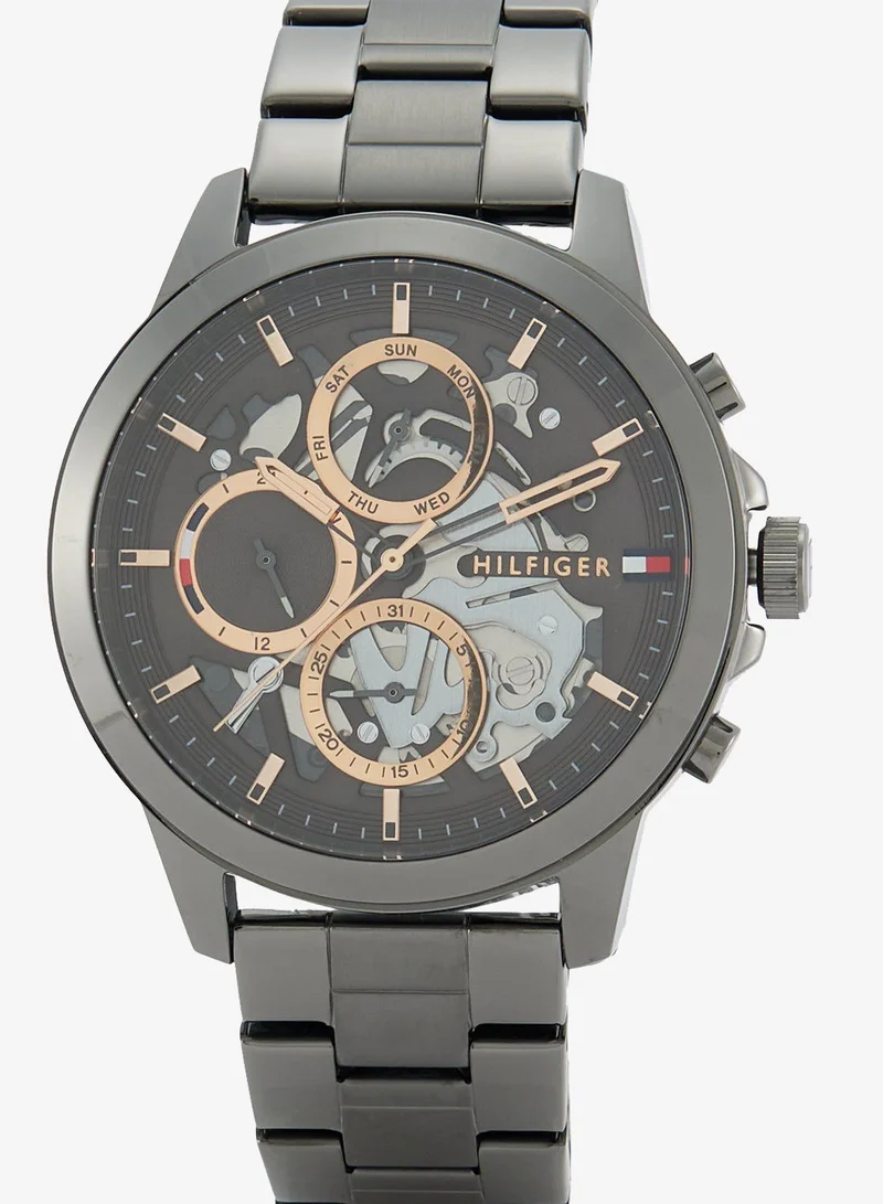 TOMMY HILFIGER Mens Analog Multifunction Quartz Watch With Gunmetal Stainless Steel Bracelet - 1710479