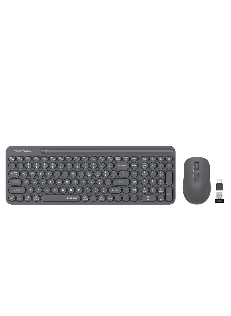 A4TECH Fstyler Wireless QuietKey 2-Zone Keyboard Mouse Combo FG3300 Air2, Desk+Air Dual Functions Multimedia Player Controller, Anti Sleep Mode, Mouse Screen Capture, Operating System Swap , Grey  - Image 1