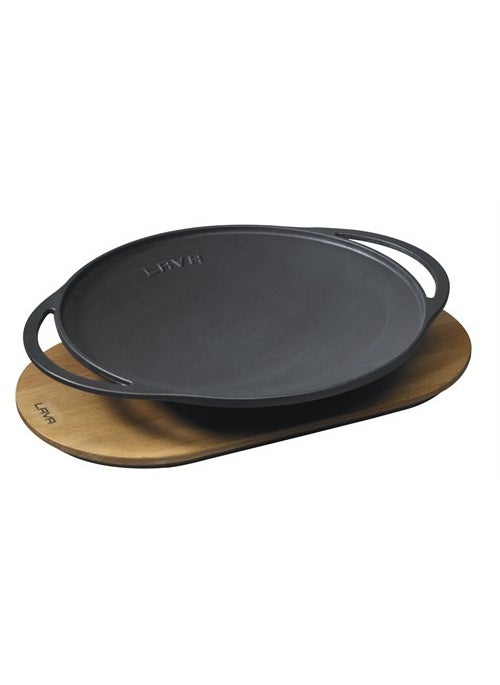Lava Sheet Metal Roasting Pan and Wooden Base, Diameter (Ø)28cm. Metal Handle,  - Image 1