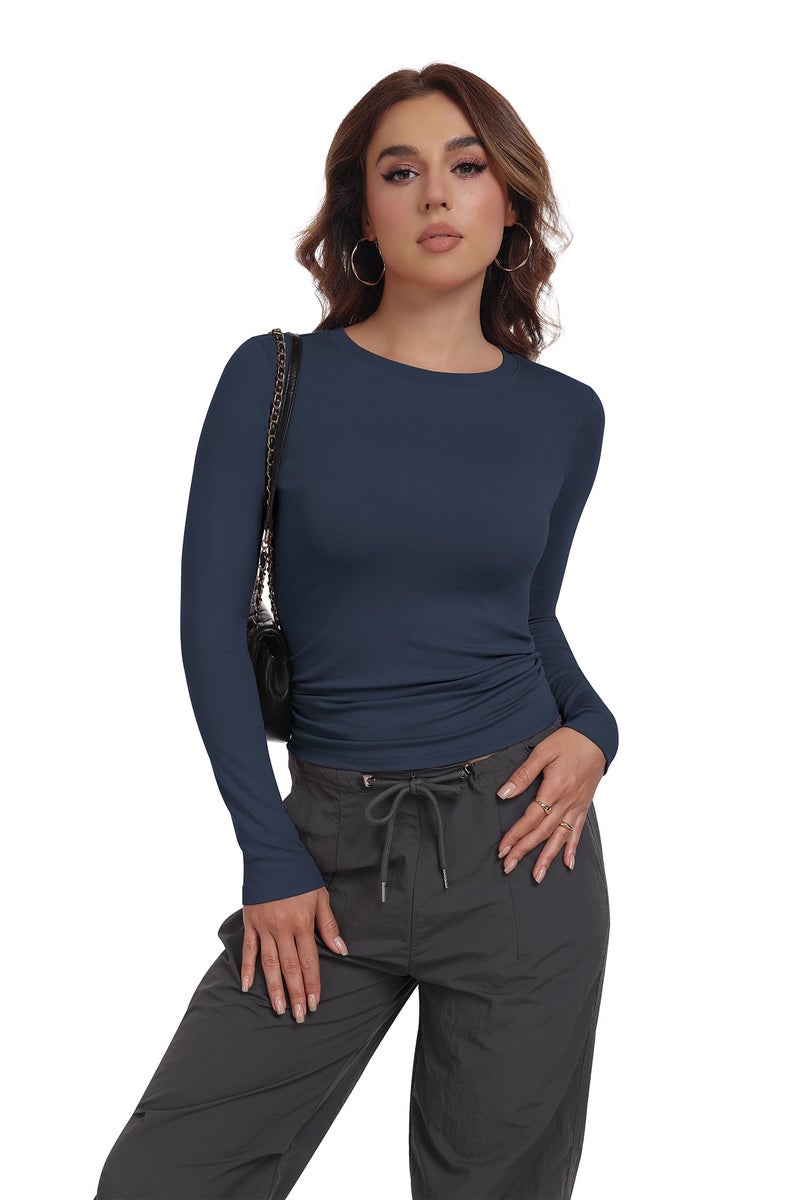 MLYENX 3 Pack Womens Long Sleeve Shirts Crew Neck Basic Stretchy Fitted Y2K Tops Going Out Fashion Clothes - Image 2