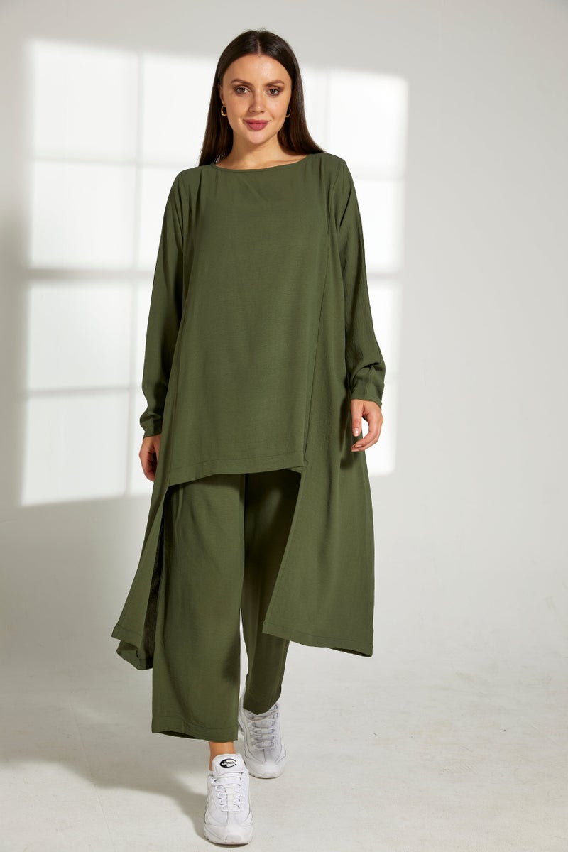 Moistreet Asymmetric Boat Neck Top & Pants Set - Image 1