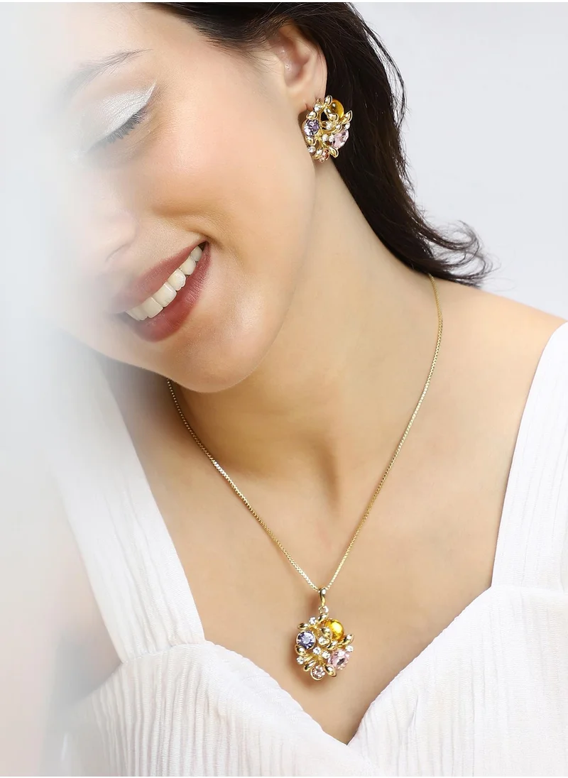 SOHI SOHI Women's The Florescence-Bijou Jewellery Set For Casual Wear | Pink & Purple Colour | Alloy Material | Lobster Clasp Closure | Artificial Stone Jewellery Set | Jewellery Set For Women & Girls