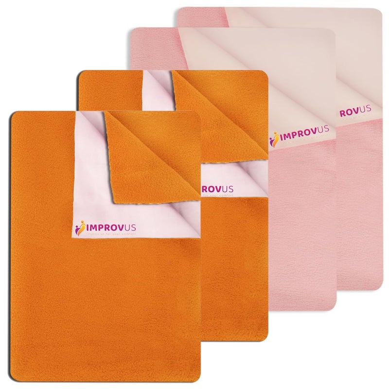 IMPROVUS Instadry AntiPiling Fleece Extra Absorbent Quick Dry Sheet for New Born Babies Cotton Bed Protector Mattress Reusable Waterproof Baby Cot Sheet Yellow Light Pink Pack of 4