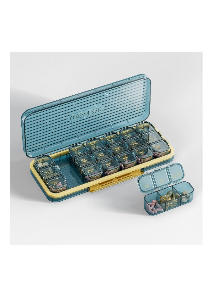 21 Cells 3 Times a Day Pill Organizer - Moistureproof Daily Cute Pill Box, Removable Separate Cell 21 Days Pill Case Suitable for Women Men Travel Jewelry & Everyday(Blue) - Image 1