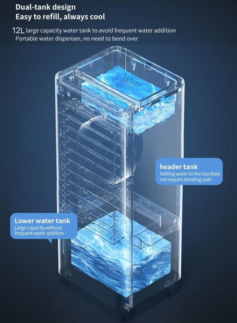 Wtrtr Portable Air Cooler,12L Detachable Water Tank,Evaporative Cooling Fan,4 Ice Crystals, Air Conditioner Fan for Home, Office & Garage - Image 5