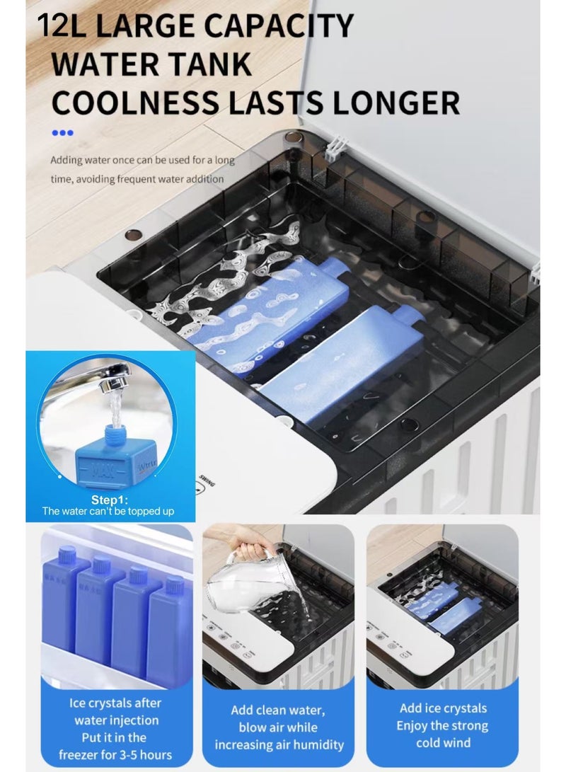 Wtrtr Portable Air Cooler,12L Detachable Water Tank,Evaporative Cooling Fan,4 Ice Crystals, Air Conditioner Fan for Home, Office & Garage - Image 4