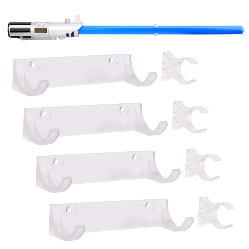 LEKUSHA Horizontal Lightsaber Wall Mount Holder Light Saber Display Rack Hook Stand Compatible for Any Lightsaber Clear Pack of 4