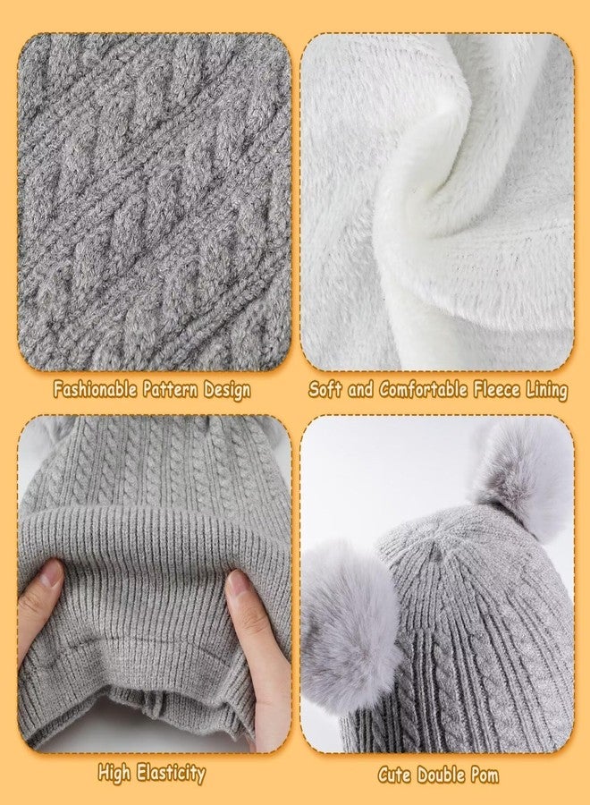 HAITHO Baby Winter Hat Scarf Set 2 Pack, Toddler Beanie Hats Girl Boys with Neck Warmer&Double Pom Pom, Beanie for Kids Knit Warm Thick Fleece Lined for Cold Weather(Gray&Navy) - Image 5