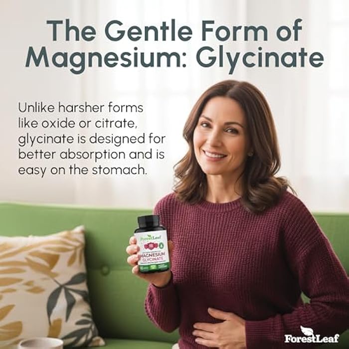 ForestLeaf Magnesium Glycinate 400mg for Sleep & Relaxation – High Absorption Magnesium Supplement for Muscle, Nerve, Heart & Bone Support – Gluten Free, Non-GMO – 90 Caps - Image 2