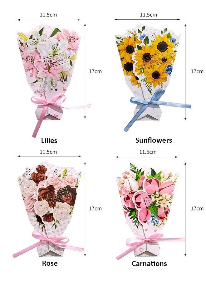 4Pcs Greeting Card 3D Bouquet Bow Greeting Card for Back Gift, Birthday, Wedding, Eid, Sturdy and Solid Cardstock Gift Card - Image 4