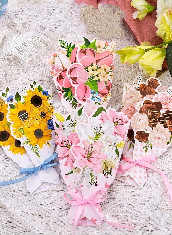 4Pcs Greeting Card 3D Bouquet Bow Greeting Card for Back Gift, Birthday, Wedding, Eid, Sturdy and Solid Cardstock Gift Card - Image 1