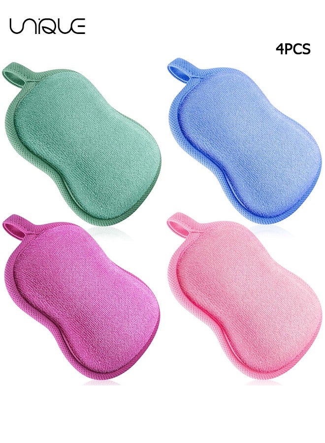 يونيك 4 قطع اسفنجة حمام اطفال اسفنجة قطنية اسفنجة ناعمة وماصة للاطفال رضع رجاليات نساء (وردي، بنفسجي، أخضر، أزرق) - Image 1