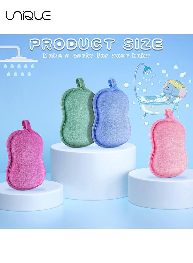 يونيك 4 قطع اسفنجة حمام اطفال اسفنجة قطنية اسفنجة ناعمة وماصة للاطفال رضع رجاليات نساء (وردي، بنفسجي، أخضر، أزرق) - Image 3