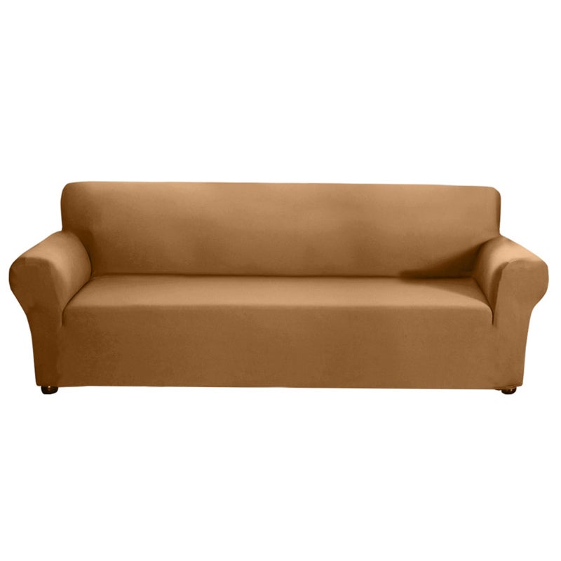 4 Seater Camel Sofa Cover: High Stretch Knitted Jacquard Fabric - Eco Friendly Furniture Protection for Living Rooms With Children or Pets - Image 1