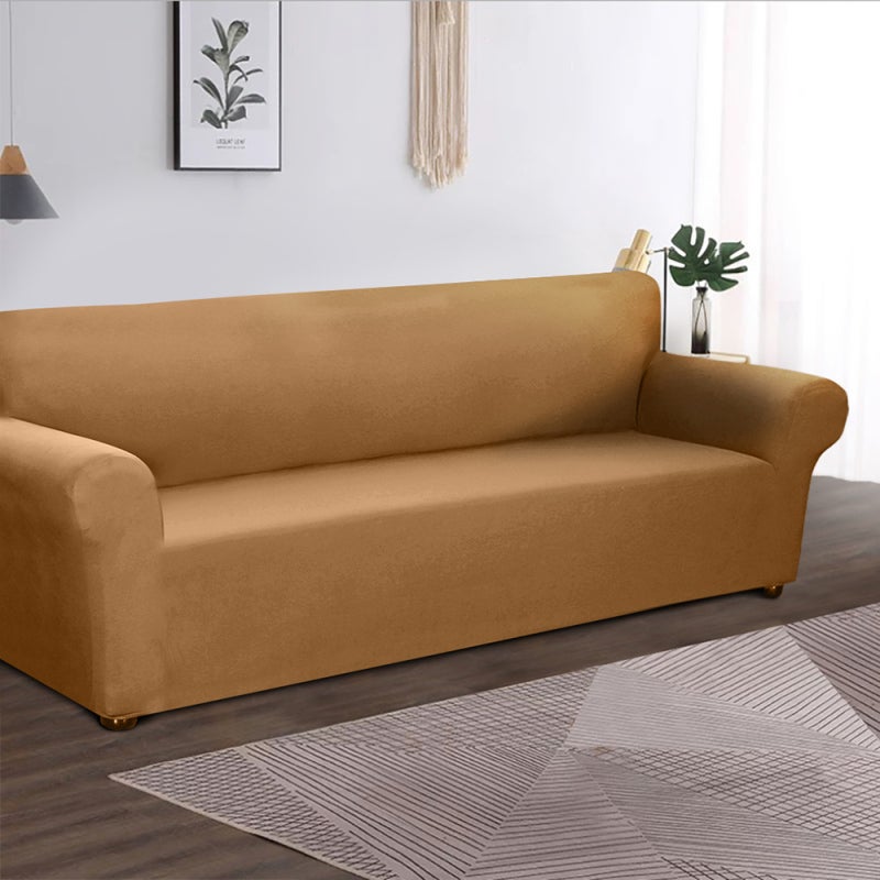 4 Seater Camel Sofa Cover: High Stretch Knitted Jacquard Fabric - Eco Friendly Furniture Protection for Living Rooms With Children or Pets - Image 4