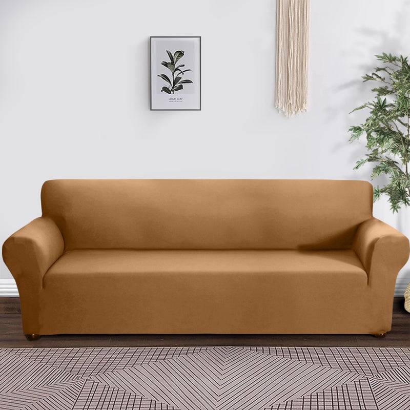 4 Seater Camel Sofa Cover: High Stretch Knitted Jacquard Fabric - Eco Friendly Furniture Protection for Living Rooms With Children or Pets - Image 5