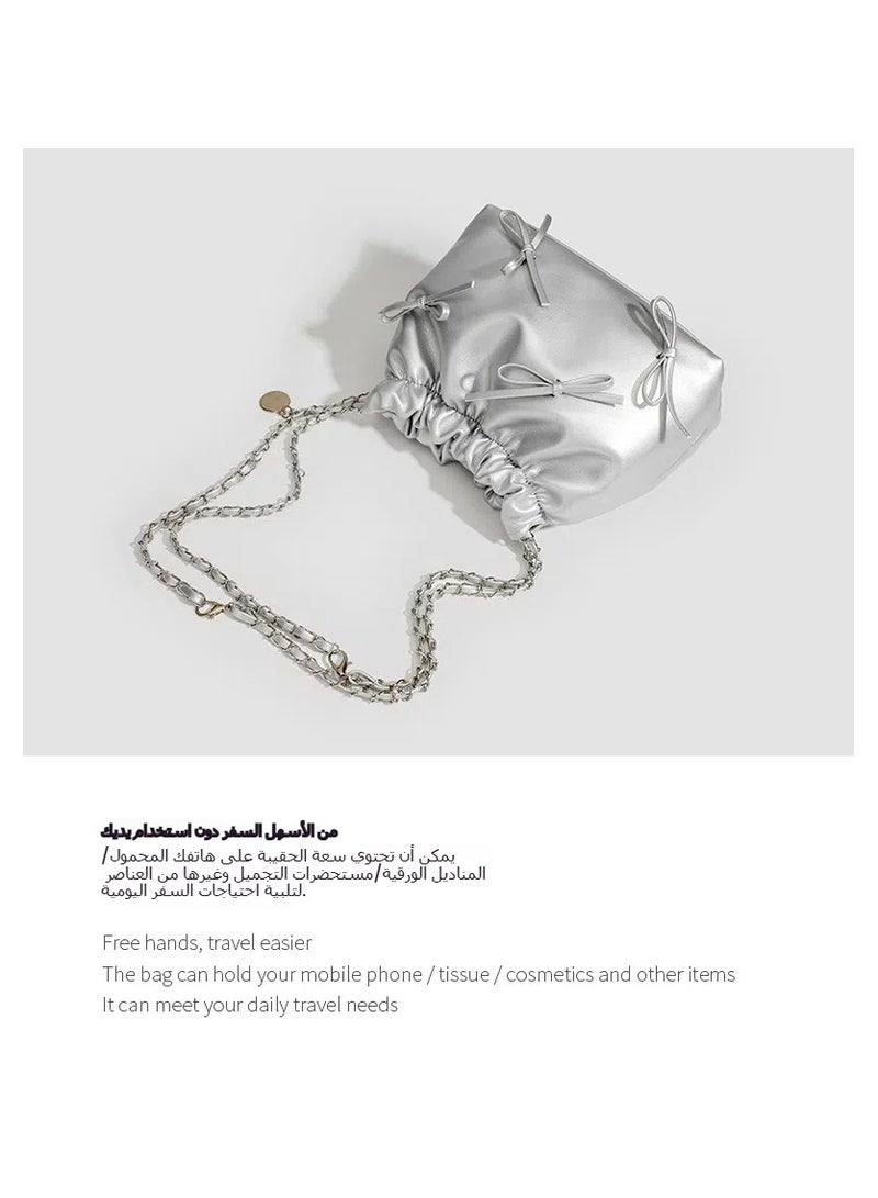 عام حقيبة الجسم المتقاطع، حقيبة من سلسلة فضية، حقيبة متعددة الاستعمال ذات سعة كبيرة، حقيبة كتف الركاب المتقاطعة  - Image 3